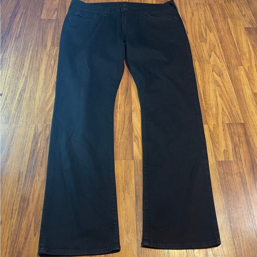 True Religion Ricky Relaxed Straight Jeans Mens 40 Black Cotton Stretch USA Made